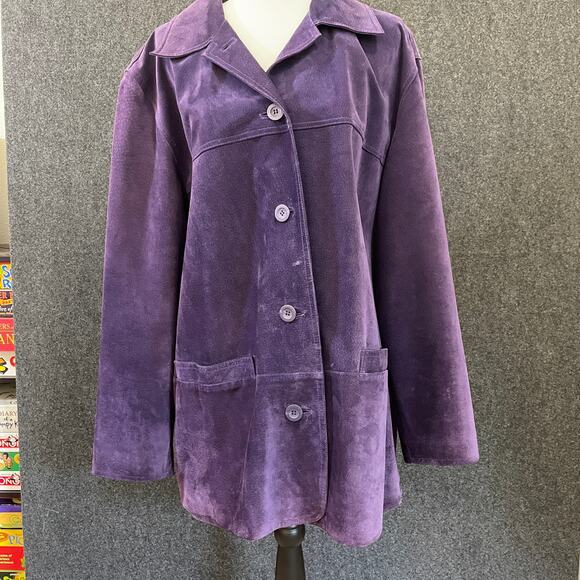 St Johns Bay Purple Suede Jacket Women’s XL Button Front Fall Winter Layering - Picture 2 of 16